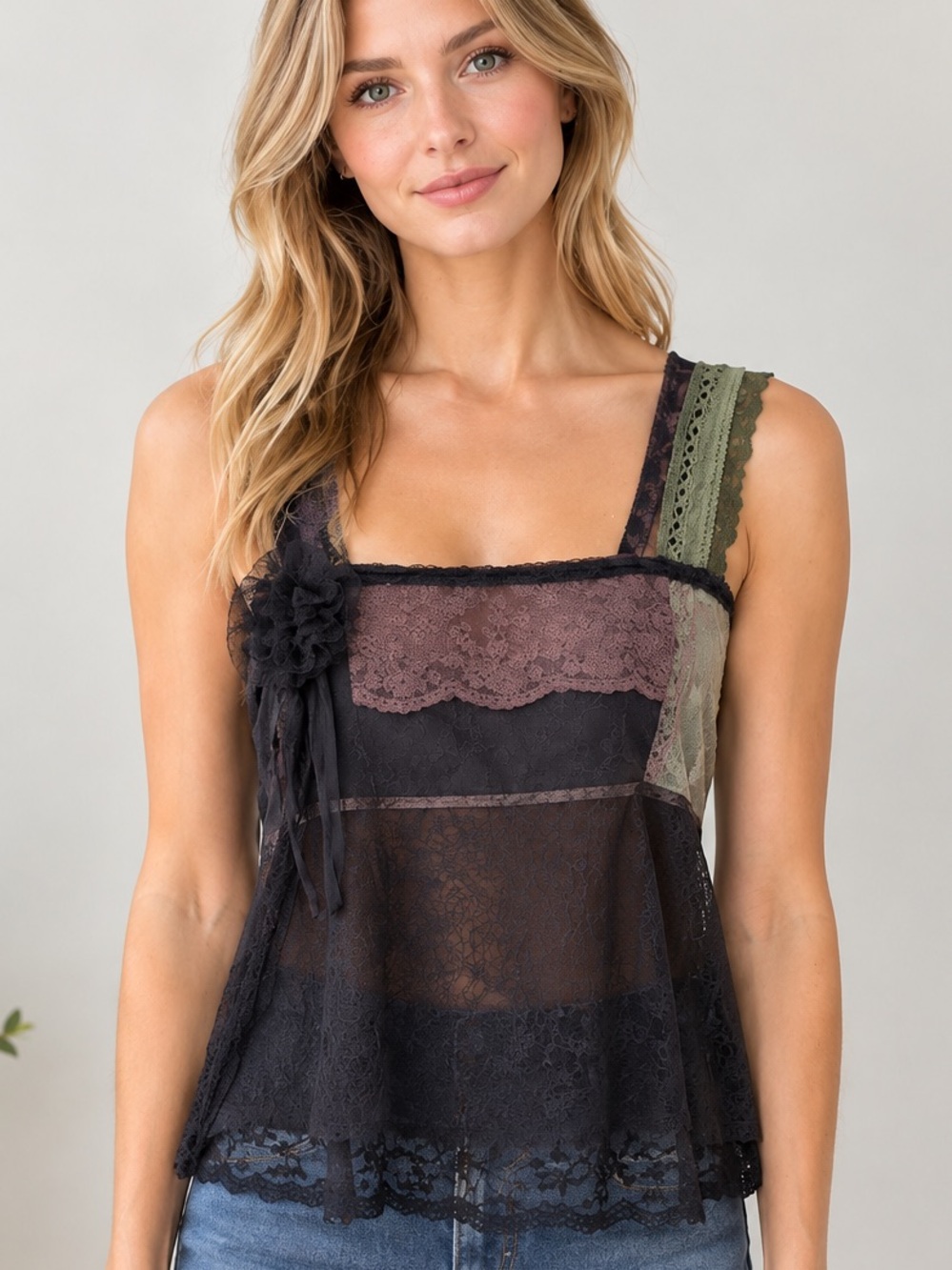 Kimchi Blue Black Lace Mesh Camisole